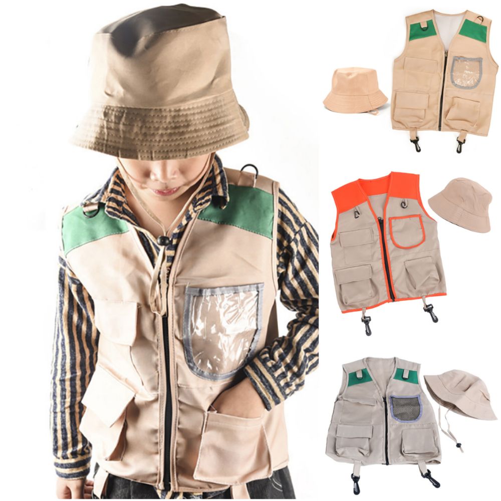 Kids Outdoor Adventure Kit - Chaleco y sombrero de explorador multicolor