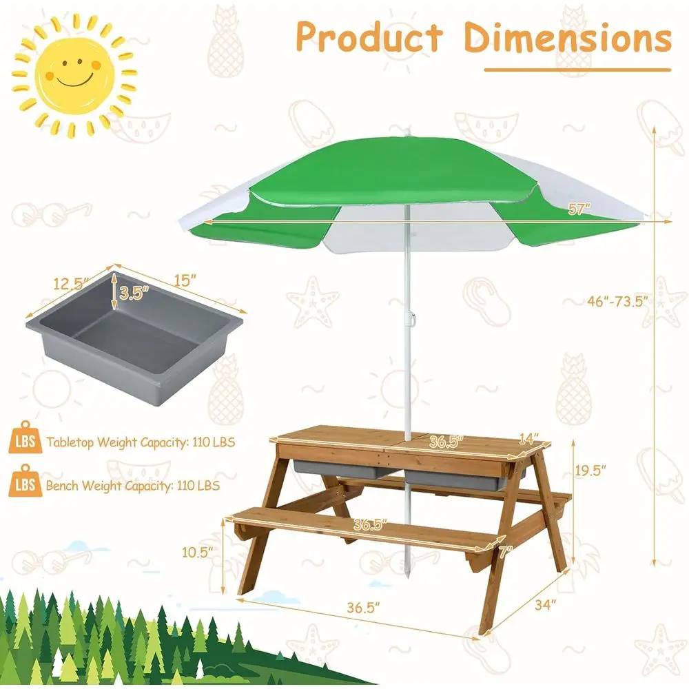 Mesa de Picnic 4 en 1 de Mader - Kids Outdoor Umbrella For Table reseña y precio