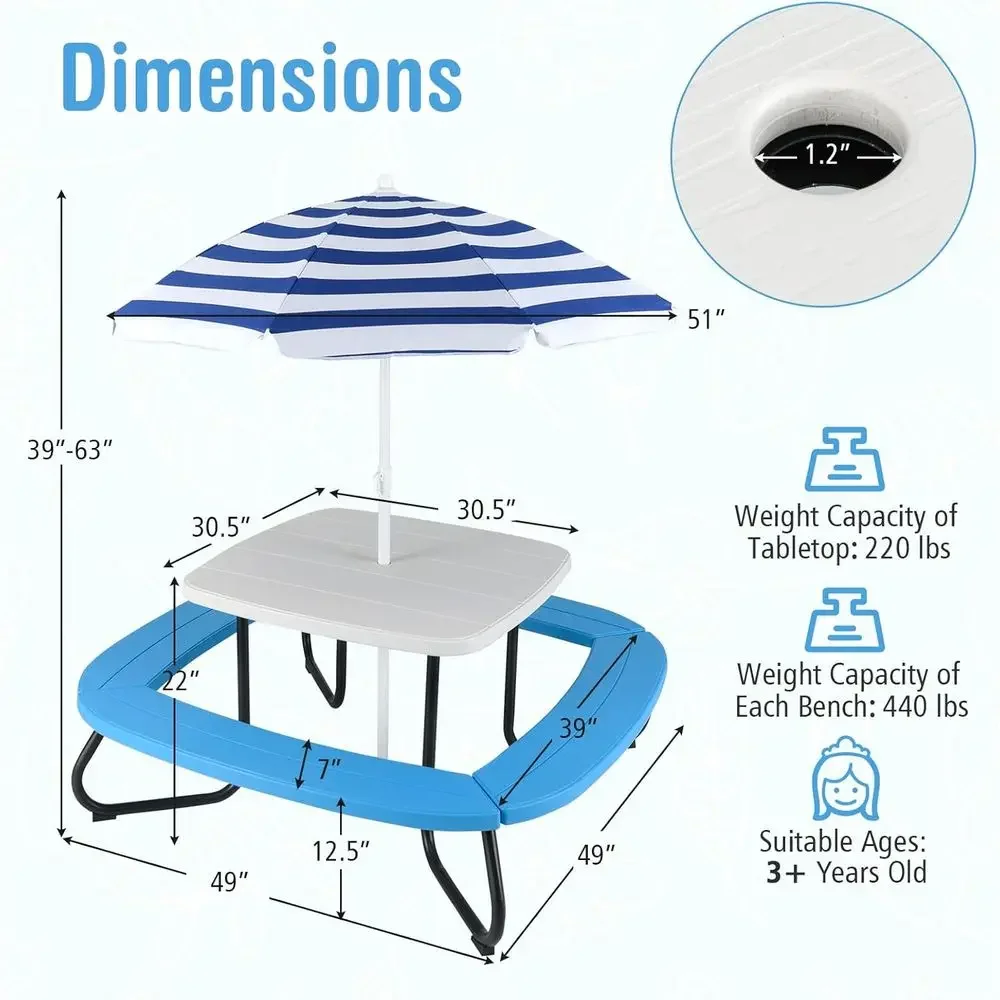 Mesa de Picnic para 8 Personas - Kids Outdoor Umbrella For Table reseña y precio