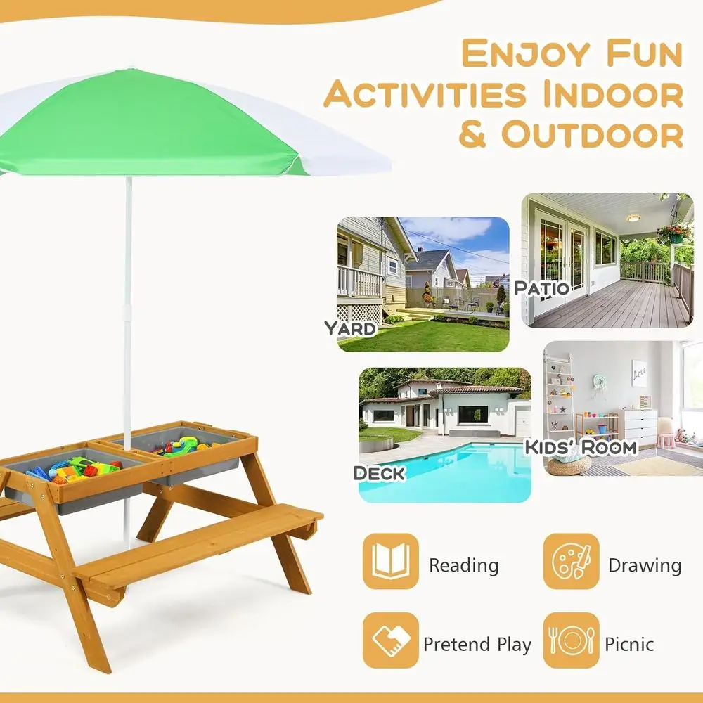 Mesa de Picnic Infantil 3 en 1 - Kids Outdoor Umbrella For Table reseña y precio
