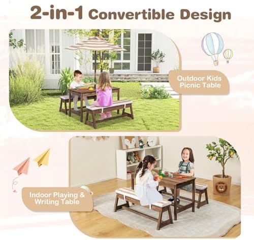 Mesa de Picnic para Niños, Jue - Kids Outdoor Umbrella For Table reseña y precio