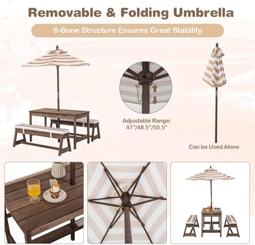 Mesa de Picnic para Niños, Jue - Kids Outdoor Umbrella For Table reseña y precio