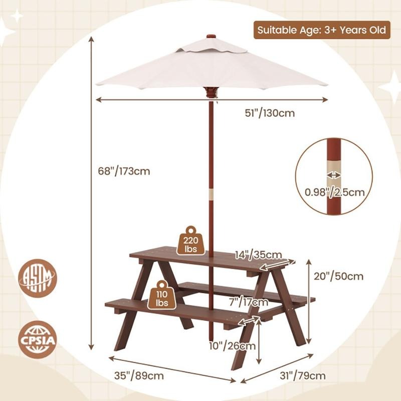 Conjunto de Mesa y Bancos de P - Kids Outdoor Umbrella For Table reseña y precio