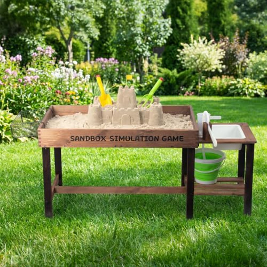 Mesa de arena de madera para e - Kids Outdoor Sensory Table reseña y precio
