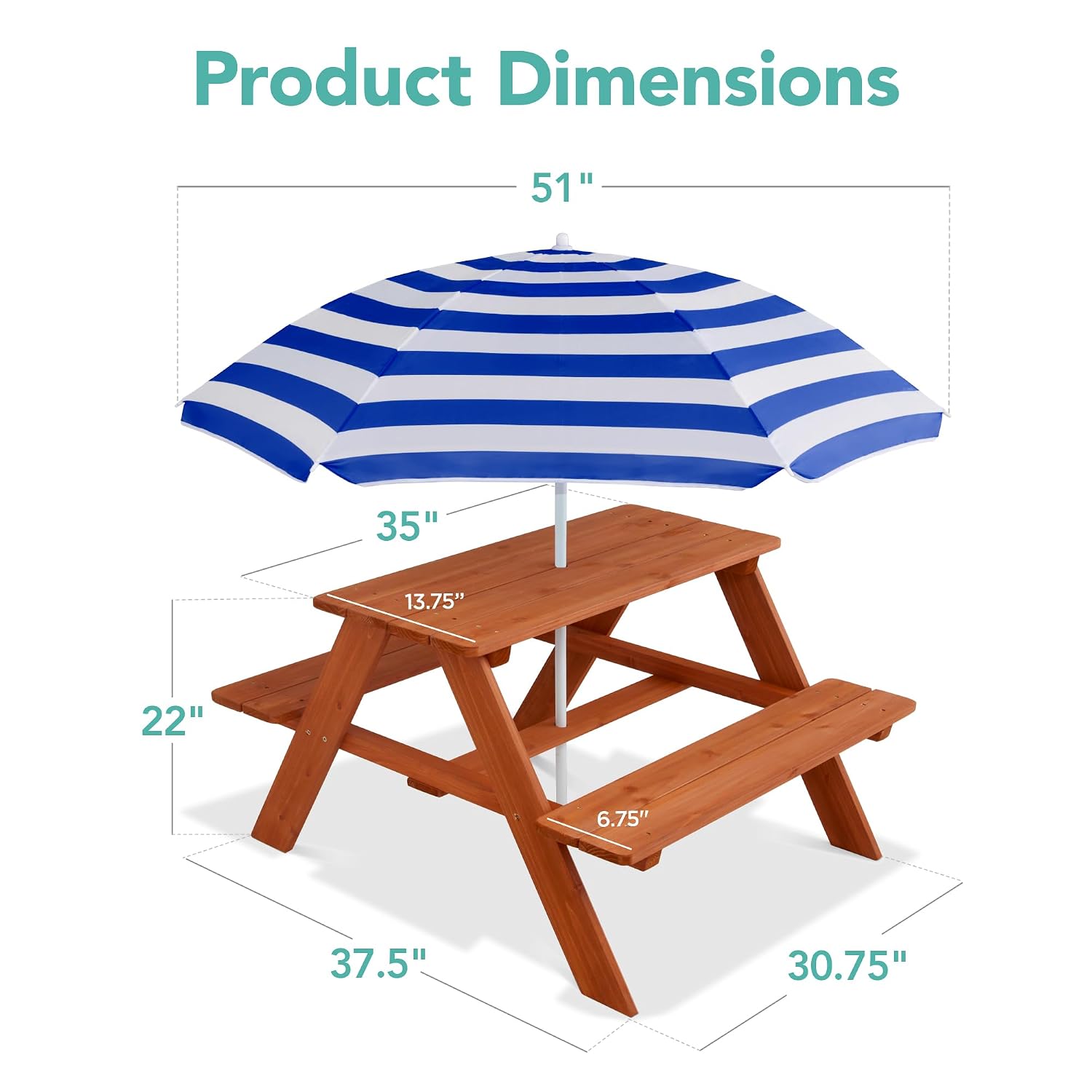 Mesa de picnic de madera para  - Kids Outdoor Umbrella For Table reseña y precio