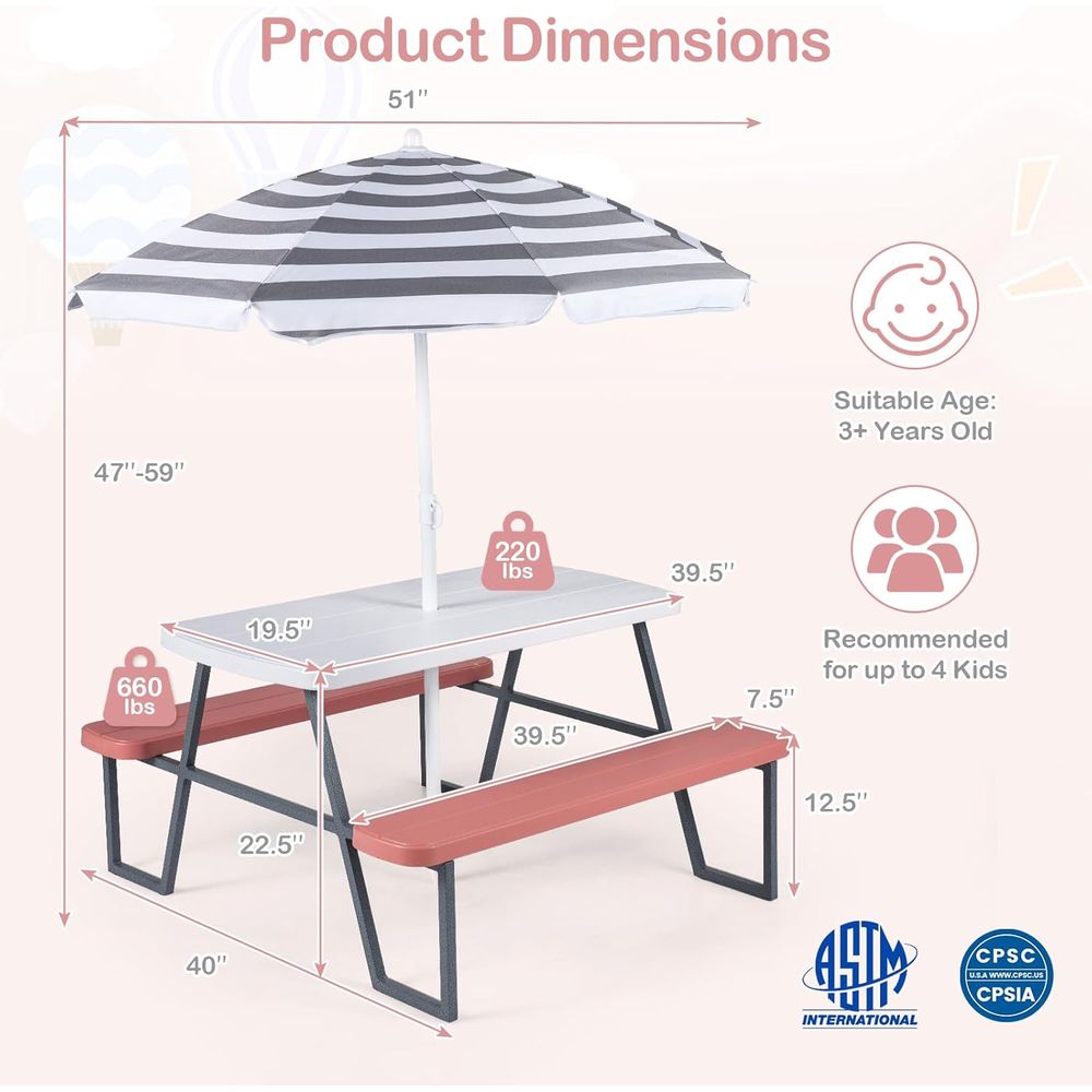 Mesa de Picnic para Niños, Jue - Kids Outdoor Umbrella For Table reseña y precio
